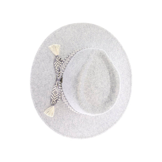 MiMi Wholesale - WF3 Lauren Felt Panama Brim Hat With Aztec Trim Band: Heather Dove