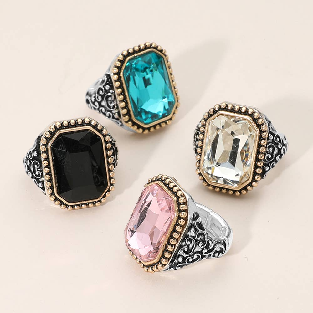 Sensibling Corp. - Rectangle Stone Stretch Ring
: Black
