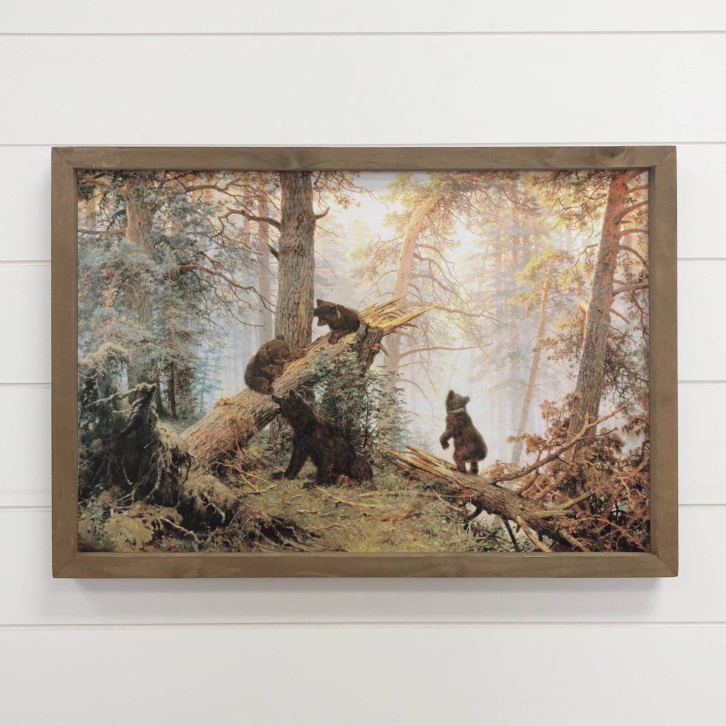 Hangout Home - Baby Bears in the Forest - Framed Animal Art - Cabin Art: 24x36" Extra Large Canvas Art with Thick Wood Frame