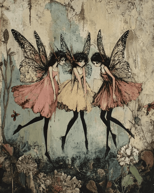 Mowbi - Three Fairy Friends - Fairies Wall Art Prints – 8″x10″ Artwork for 11″x14″ Frame