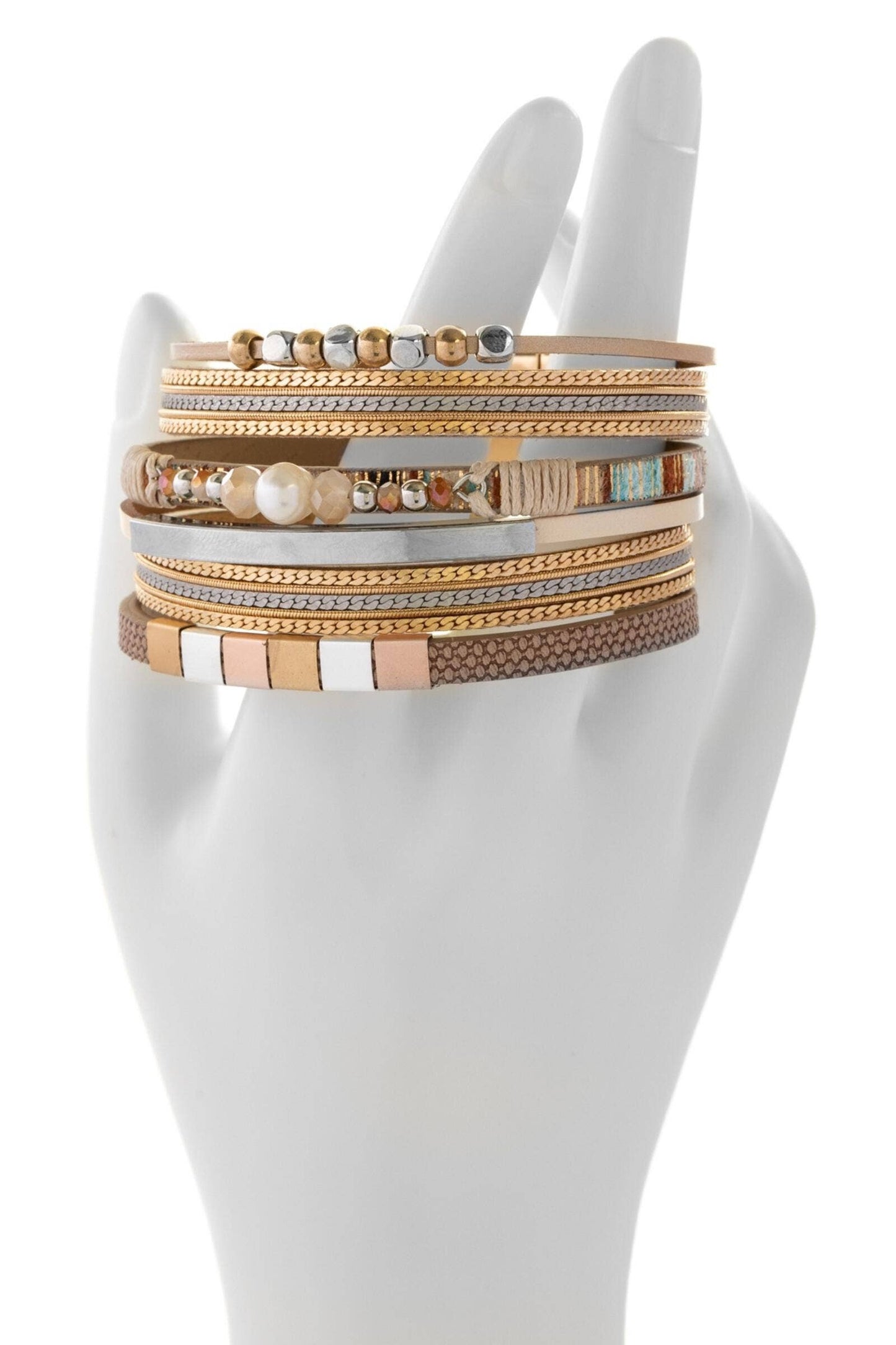 SAACHI - Metallic Beaded Bracelet: Silver