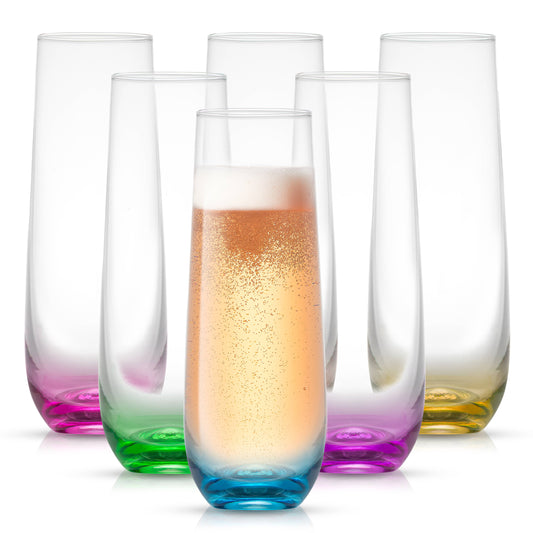 JoyJolt - Hue Colored Stemless Champagne Flutes Glasses, Party Glasses