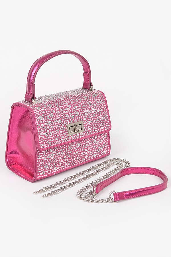 Shop Neighbors - Hot Fix Stones Metallic Top Handle Bag: GOLD