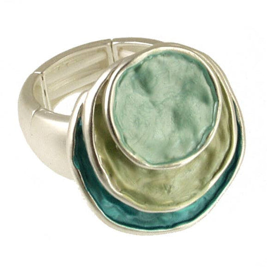 Origin Jewelry - Stretch Ring - Layered Circles, Multiple Colors: Silver Aqua