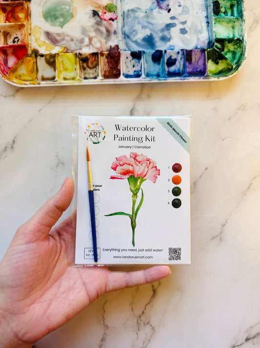 Landa Ruen Art - Carnation Watercolor Kit | January Birth Month Flower