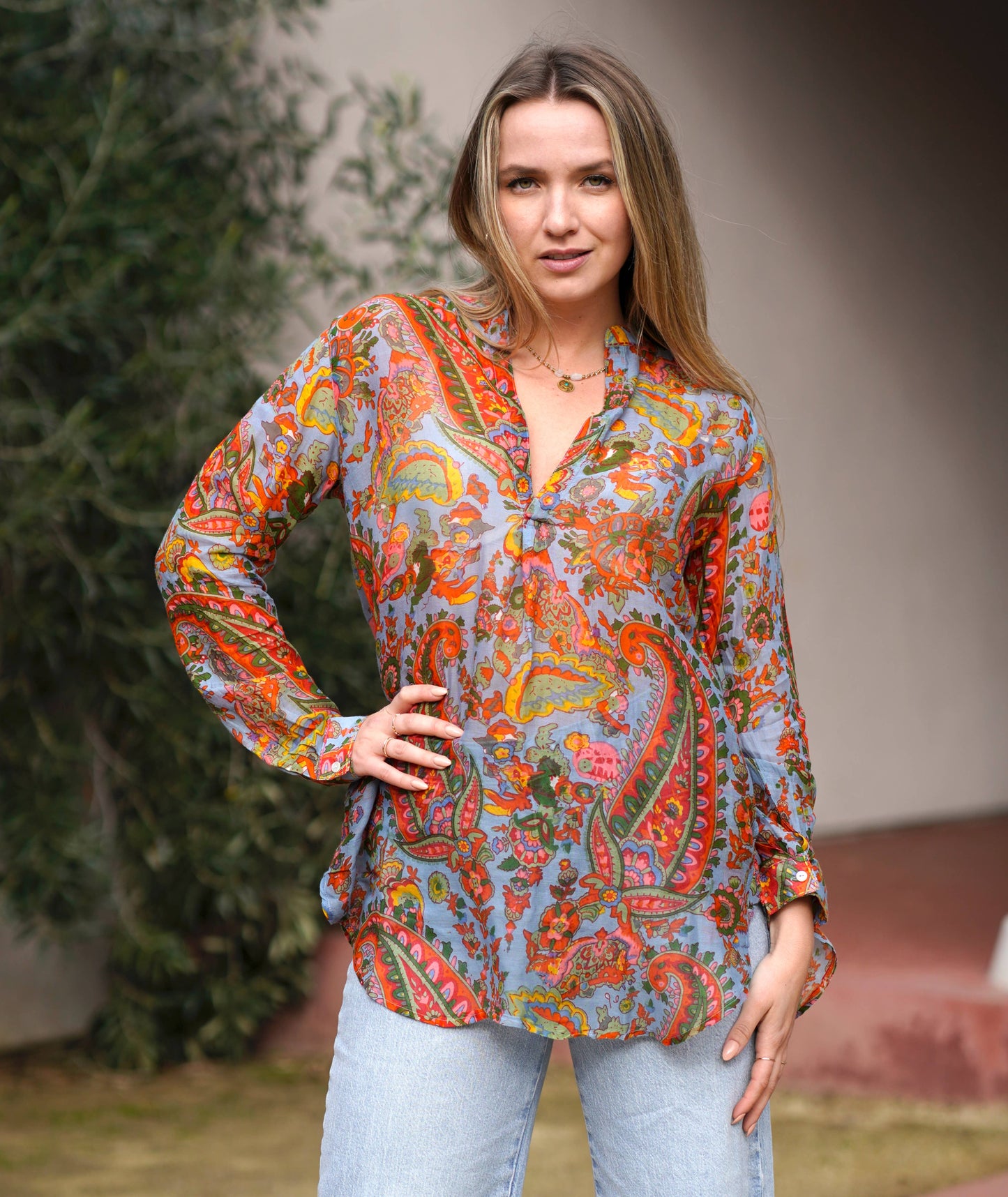 Dolma - Anoushka Printed Paisley Top Blue: Blue / XL