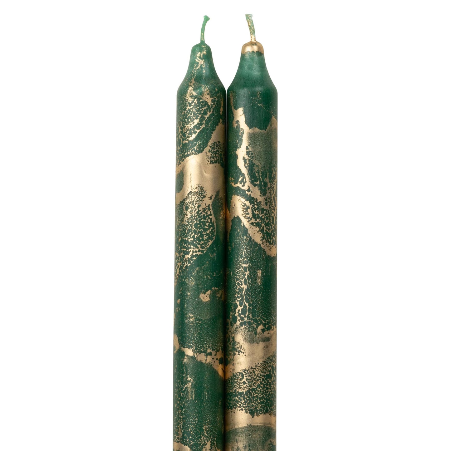 Northern Lights - 12" Decorative Taper Candles 2pk: Moss Green w/ Gold