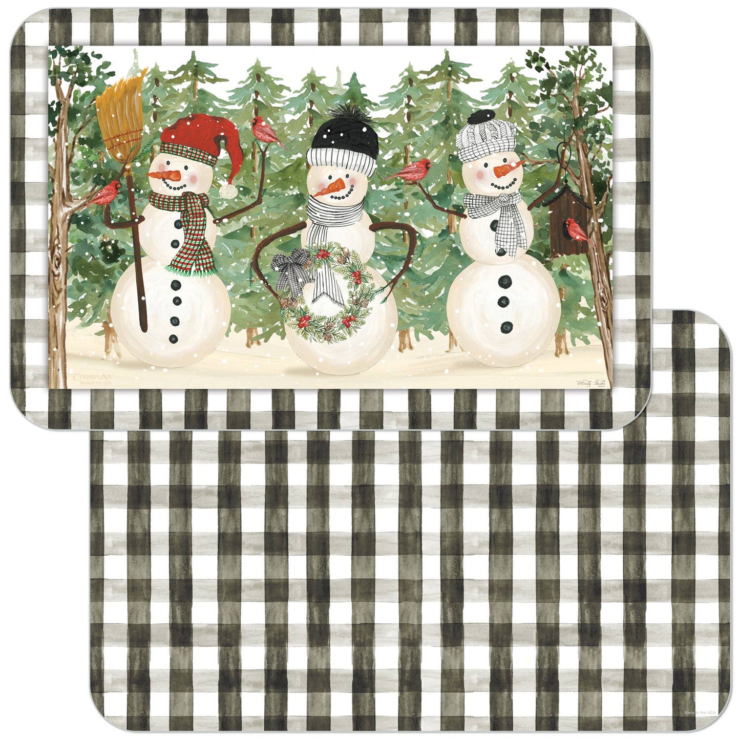 CounterArt/Highland Home/Thirstystone - Plaid Snowmen Reversible Rectangular Plastic Placemat