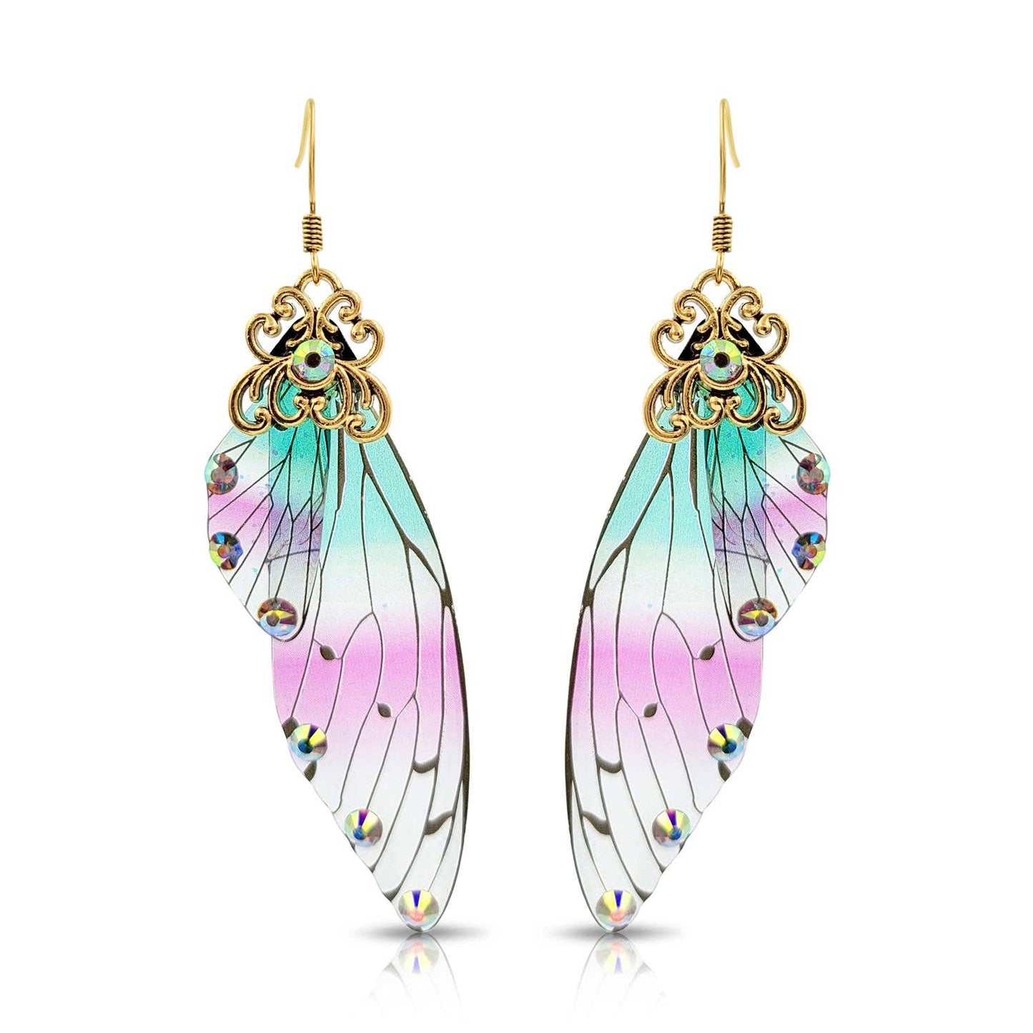 BESHEEK JEWELRY - BeSheek Antique Gold Blue & Pink Resin Butterfly Wings