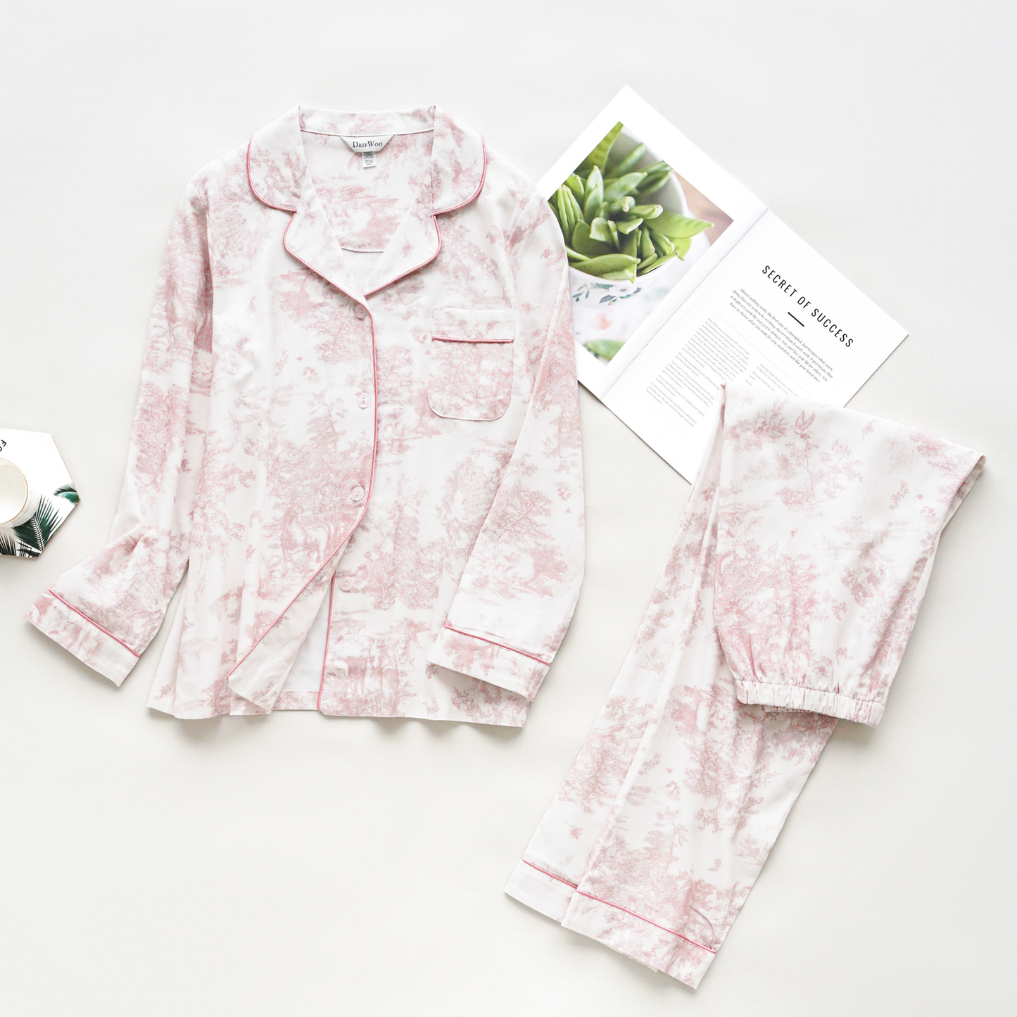 DrifWoo - Soft Pink Toile Print Loungewear – Spring Cozy Homewear: L