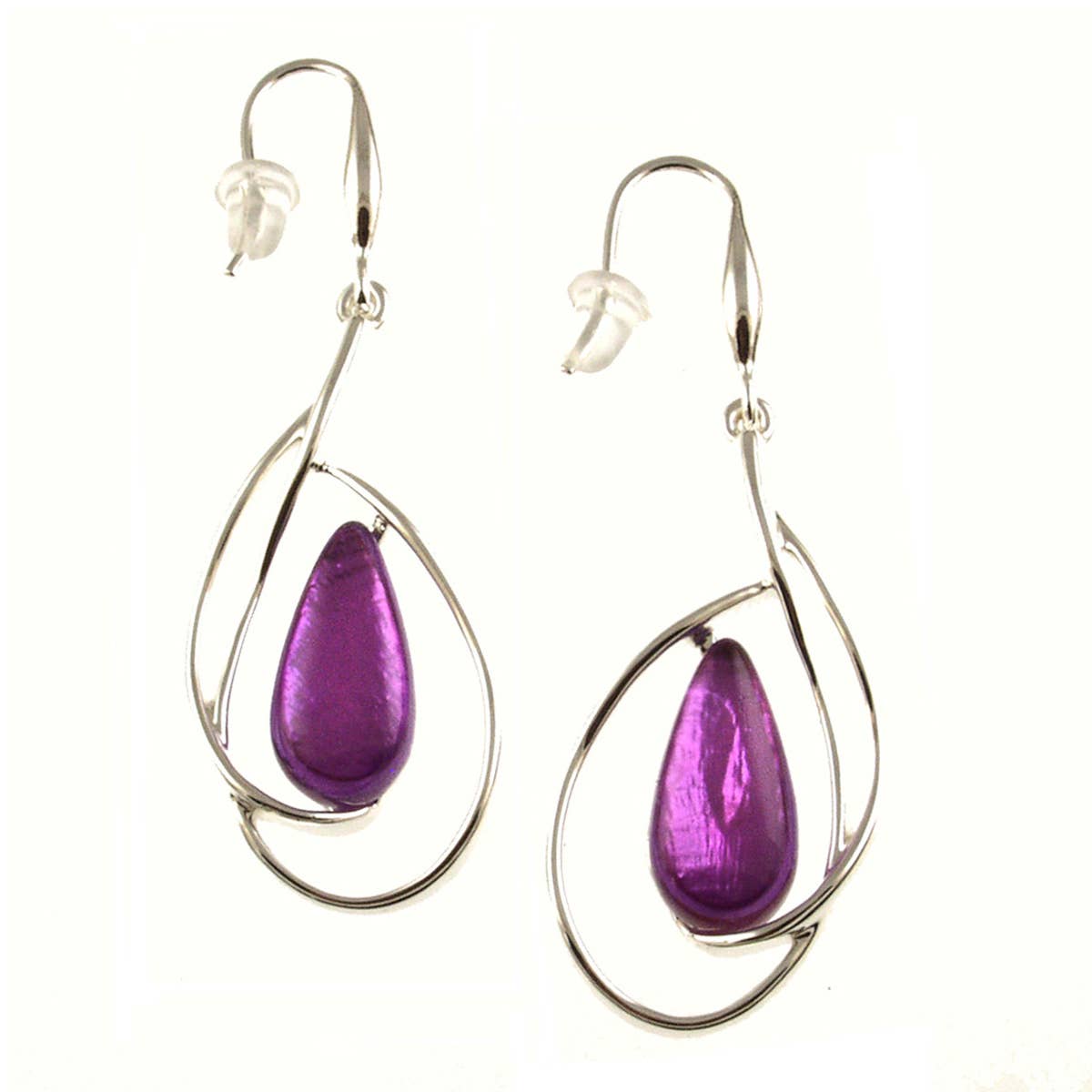 Origin Jewelry - Silver Loop, Teardrop Center Earrings - Purple or Blues: Turquoise