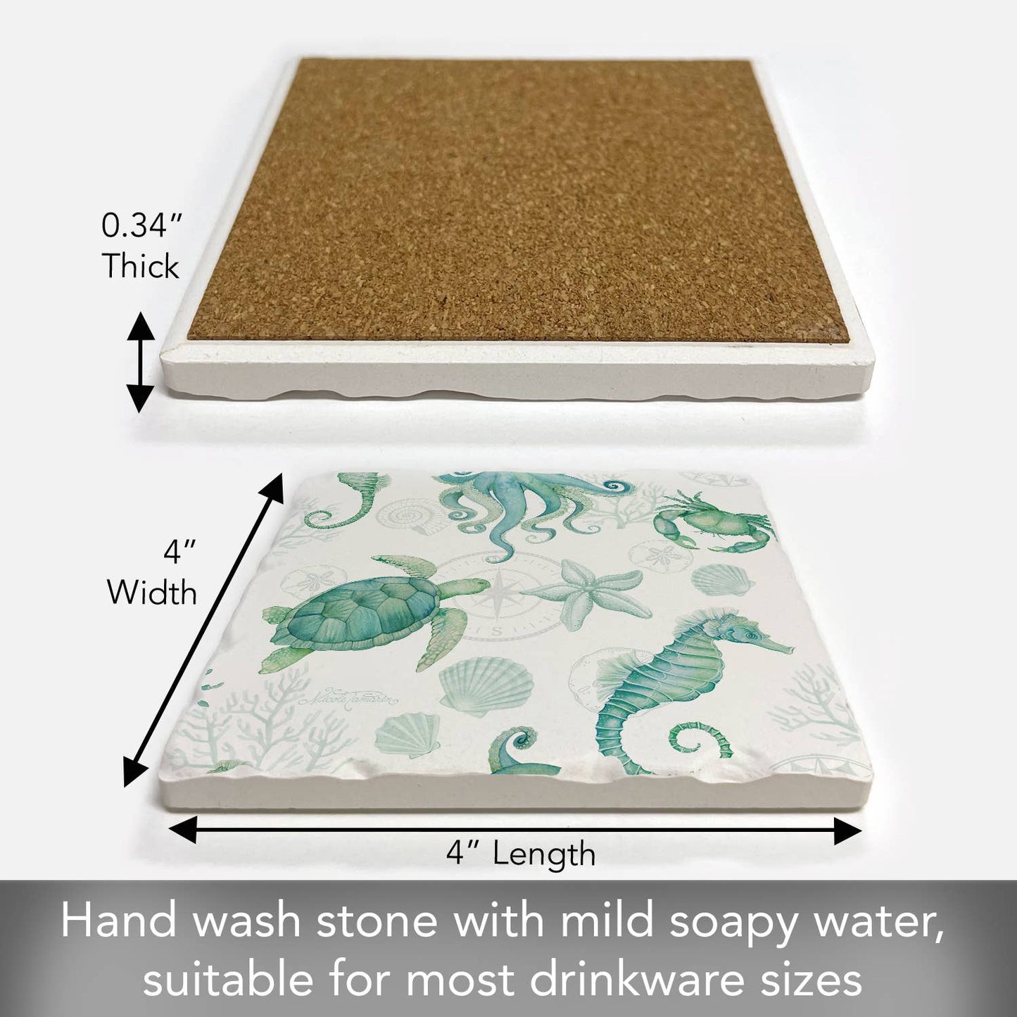 CounterArt/Highland Home/Thirstystone - Beach Therapy Sea Life Single Absorbent Tumbled Tile Coaster