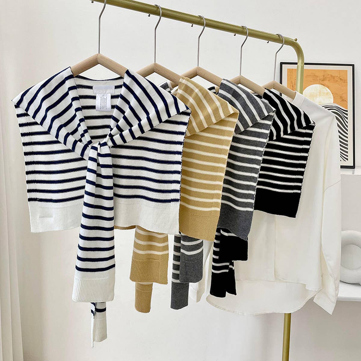 ACCITY - STRIPED KNITTED OUTER SHAWL_CWASC0758: ROYALBLUE / (OS) 1