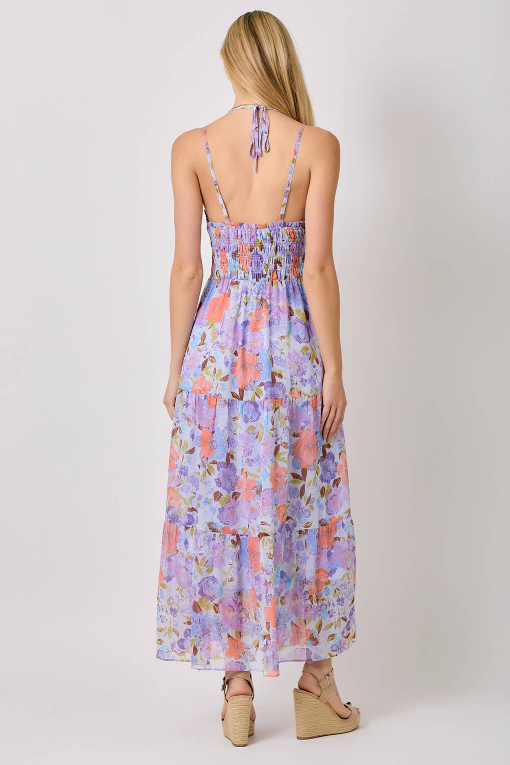 Mystree - 60487 Printed Long Tiered Dress : Lavender Mix / Medium