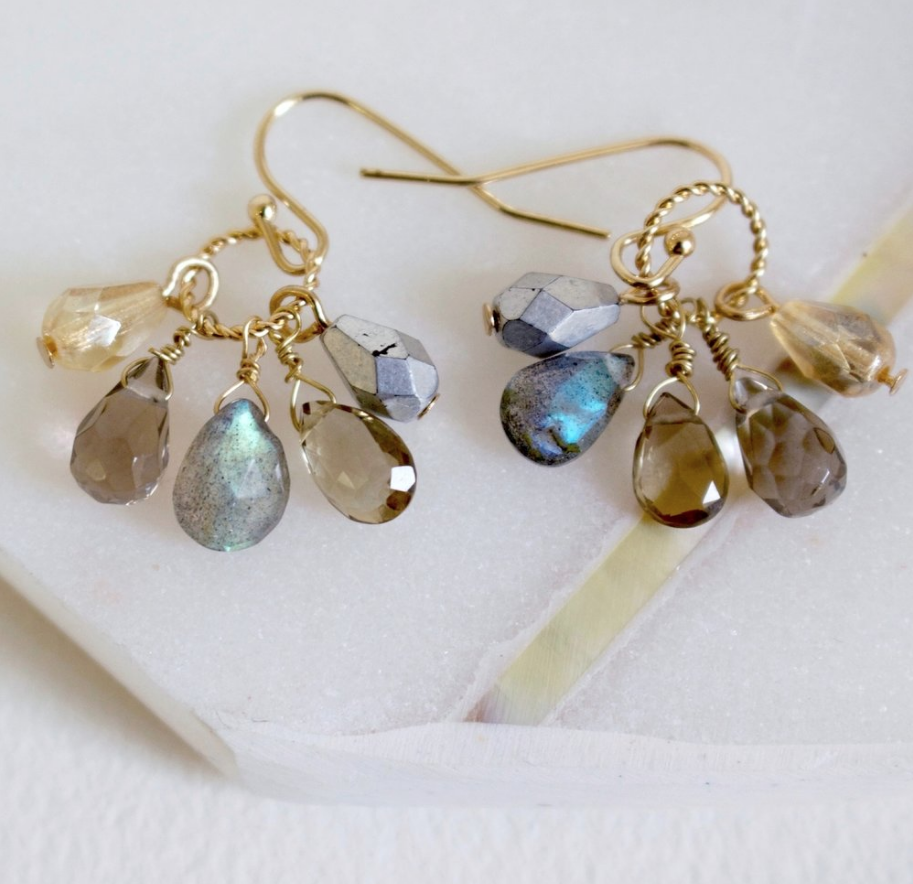 a.v. max - Semi Precious Cluster Earrings: Gold Multi