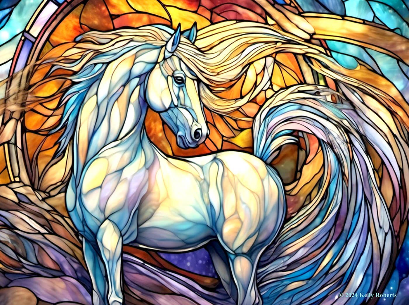 SunsOut - 0692 Stained Glass Zoo - White Horse 500 pc Puzzle