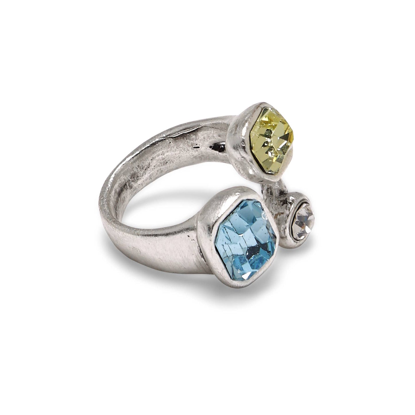 Chanour - Handmade Blue Yellow Crystal Brass Ring - 6983