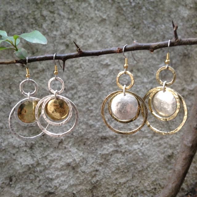 Volare - Dual Tone Harmony Hoop Earrings: Silver plated and brass mix