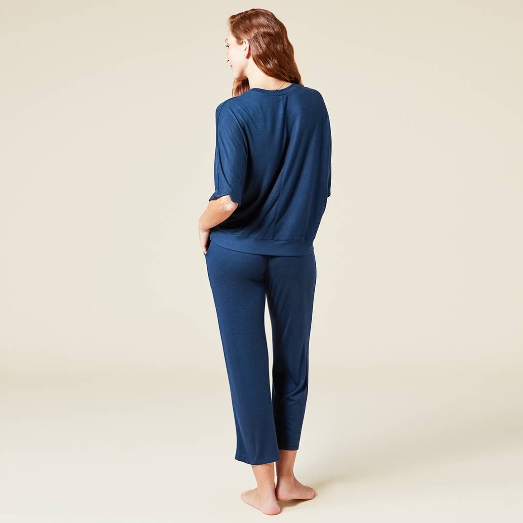 Softies - Dream Jersey Relaxed V-neck with Capri Lounge Set for Women: Coco / L