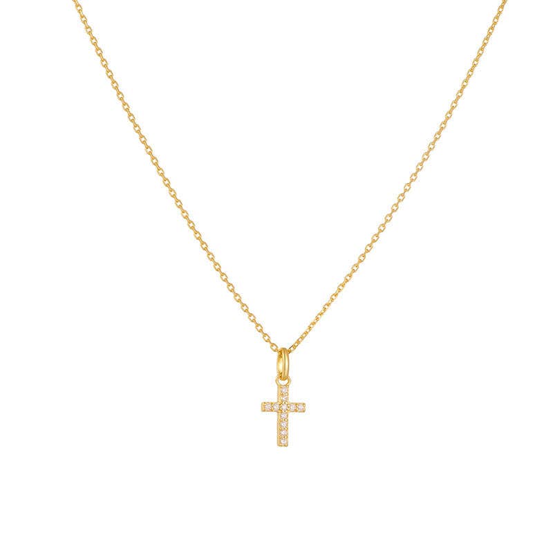 Perimade & Co. LLC - Dainty Cross Charm Pendant Necklace in 925 Sterling Silver: Gold