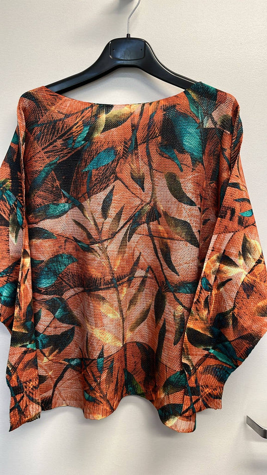 LOOWIE -  VIFA Rust  Round Fall Neck Knit Printed Sweater LOOWIE