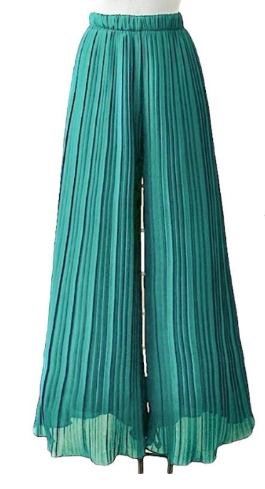 LOOWIE - ELPLAQ Italian Aqua Pleated Wide Legs Pants LOOWIE
