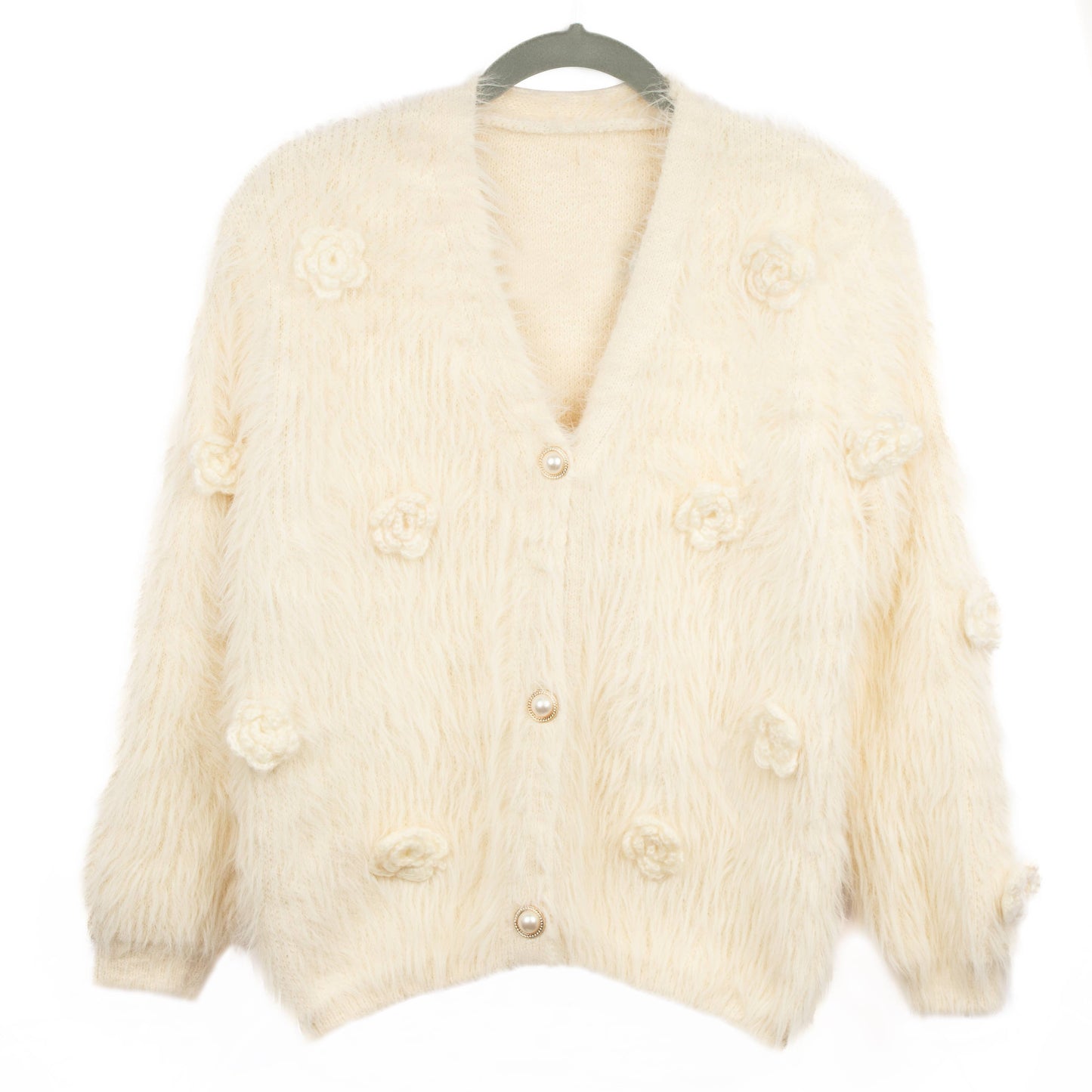 PEACH ACCESSORIES - SDK176 Super soft cardigan with roses: Ivory