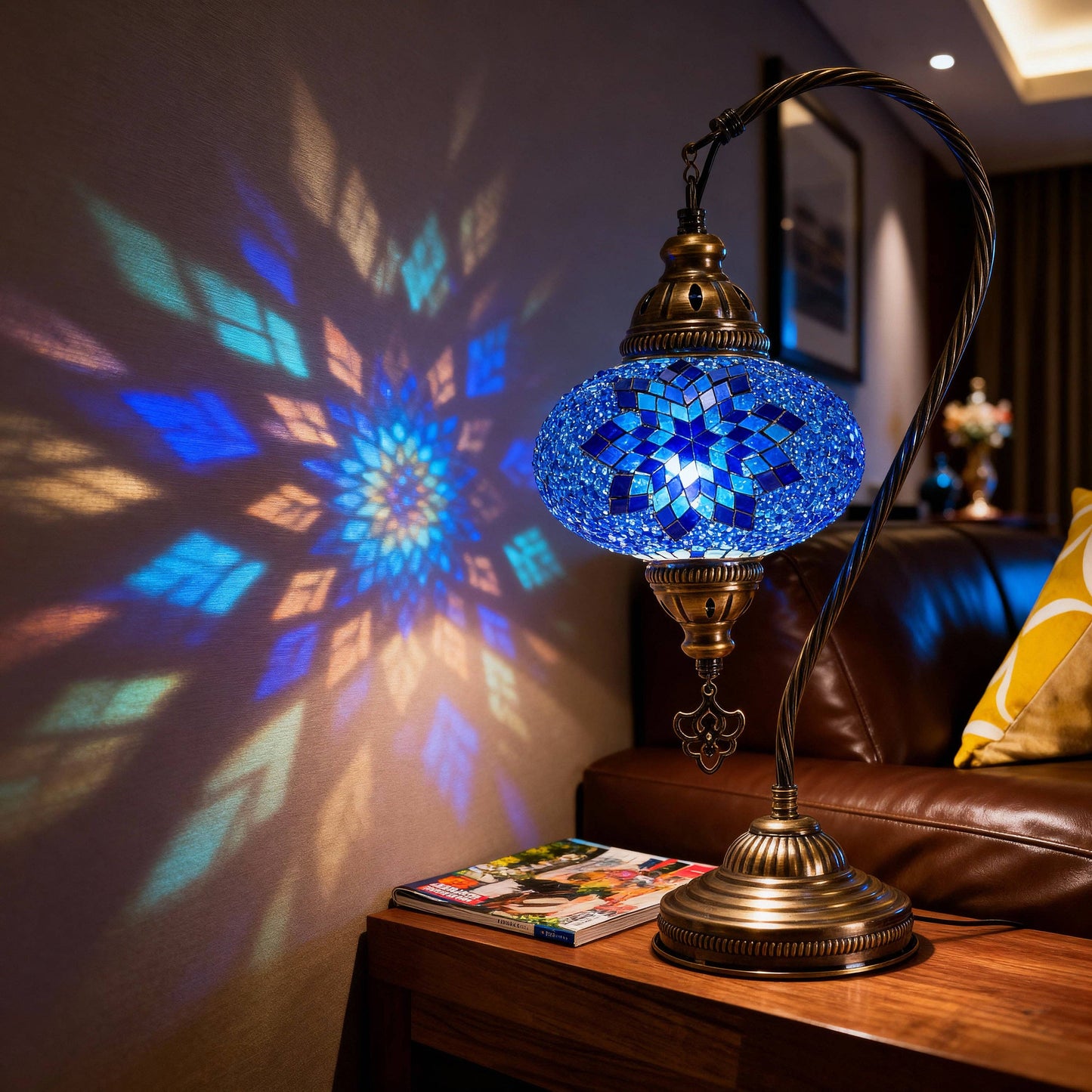 Mozaist LLC - Mozaist Handmade Turkish Mosaic Swan Table Lamp Blue
