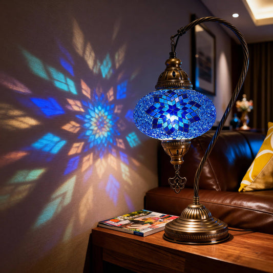 Mozaist LLC - Mozaist Handmade Turkish Mosaic Swan Table Lamp Blue