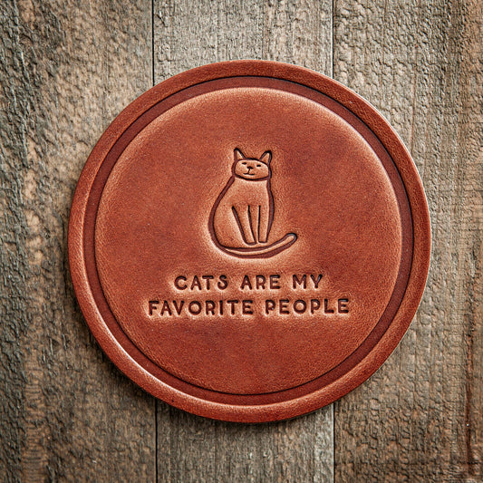 Sugarhouse Leather - Cats Are My Favorite People Leather Coaster