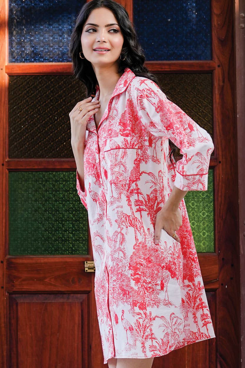 Sevya Handmade - Ami Cotton Nightshirt: L/XL / Red & White