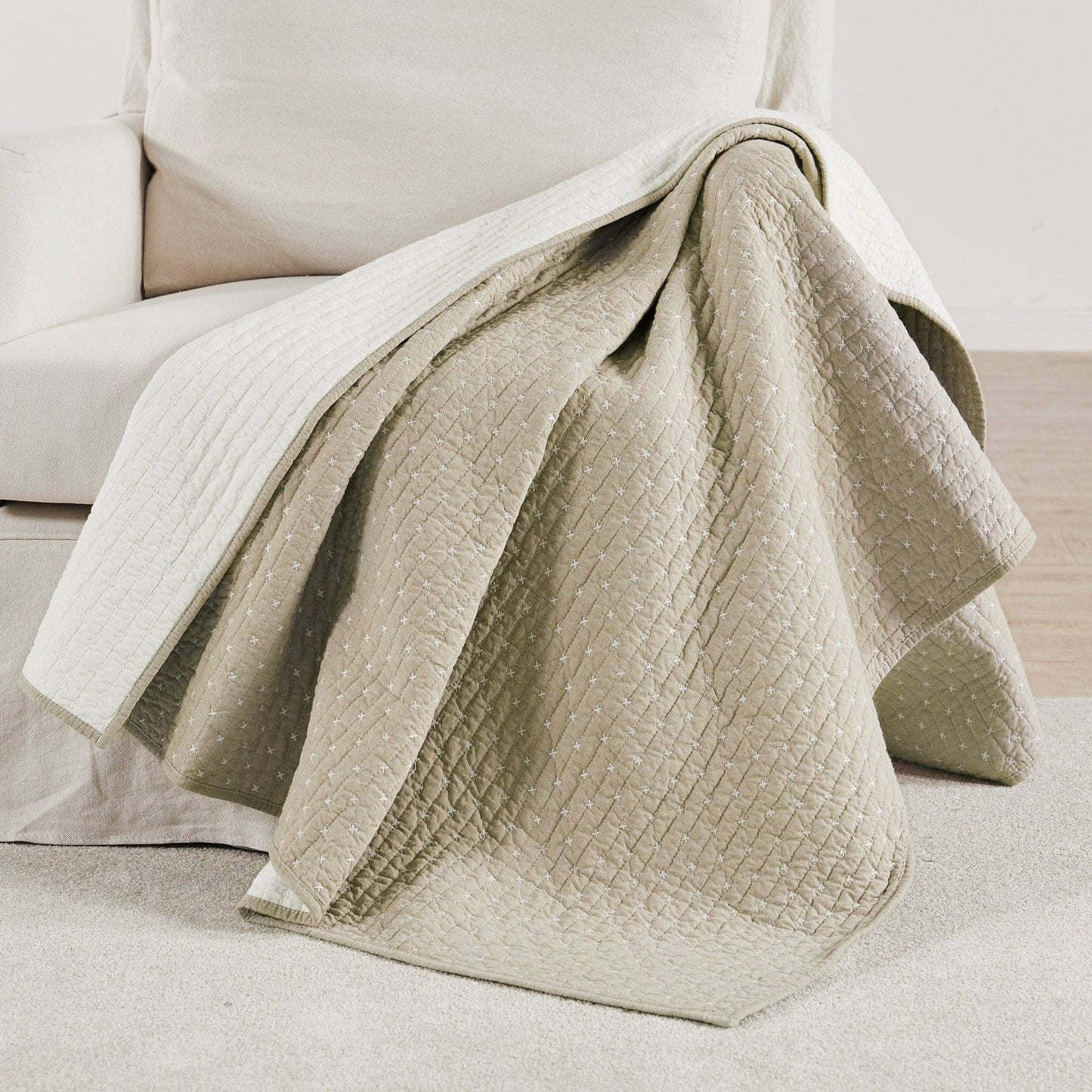 Levtex Home - Cross Stitch Quilted Throw: Sage