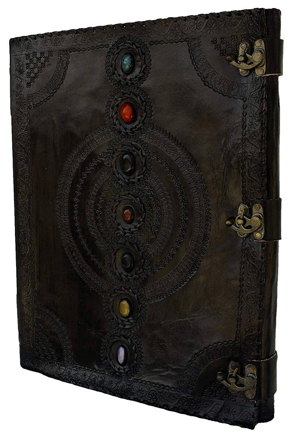Tuzech Leather - Tuzech Seven Chakra Medieval Stone Embossed Handmade Jumbo Leather Journal Book of Shadows Notebook Office Hocus Pocus Diary College Poetry Sketch With Leather Bound: Brown / 10 x 7 Inches