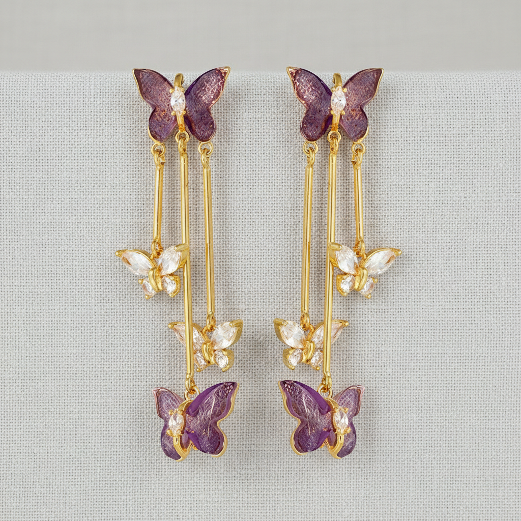 camilla dovey - Purple Crystal Butterfly Tassel Earrings