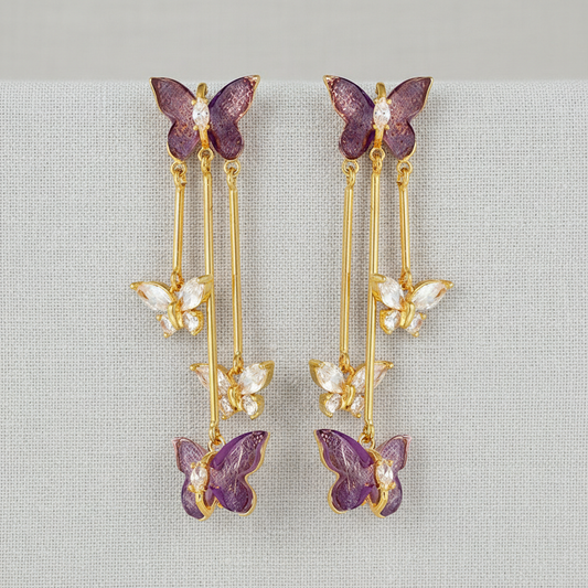 camilla dovey - Purple Crystal Butterfly Tassel Earrings