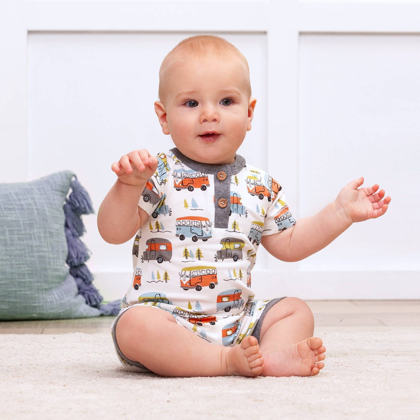 Tesa Babe - Happy Camper Short Bamboo Romper: 6-9M