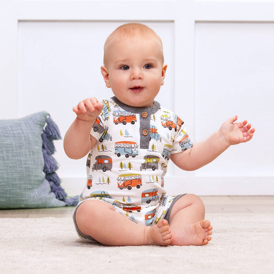 Tesa Babe - Happy Camper Short Bamboo Romper: 6-9M