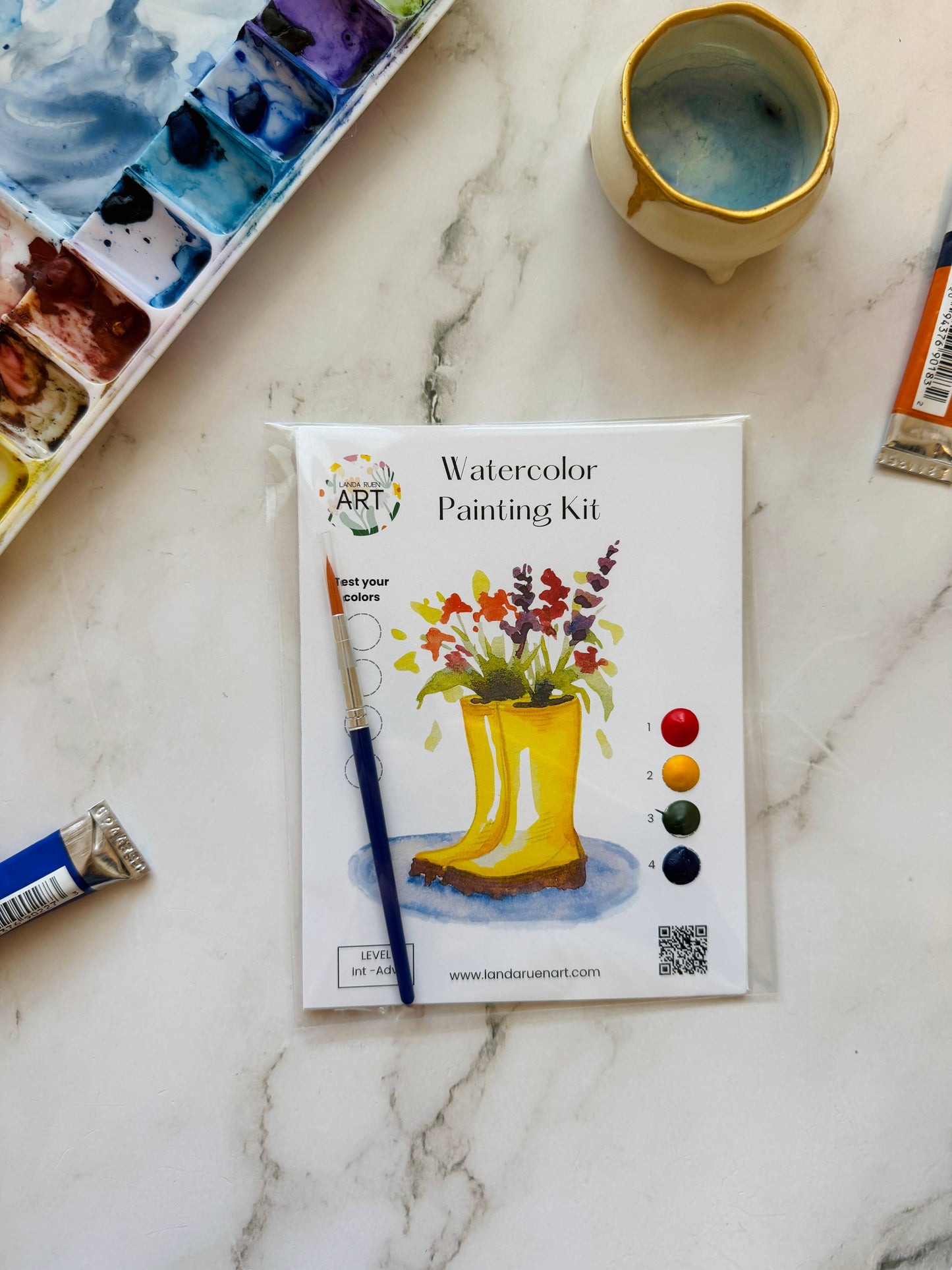Landa Ruen Art - Rainboot Flower Bouquet Watercolor Kit