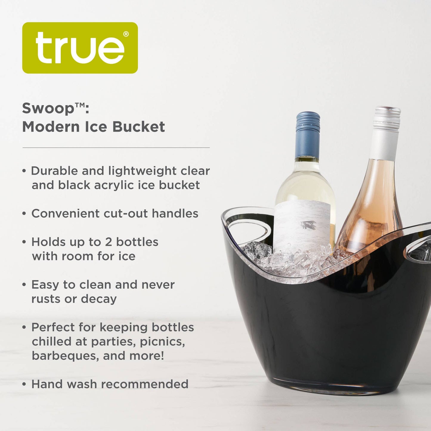 TRUE - Swoop 1-Gallon Acrylic Ice Bucket w/Handle Cut-Outs