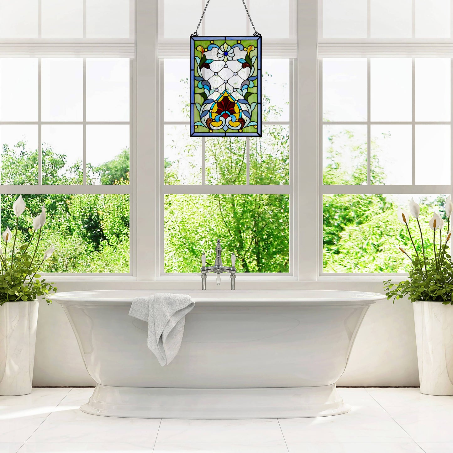 River of Goods - 19"H Alice Flower and Vine Stained Glass Window Panel