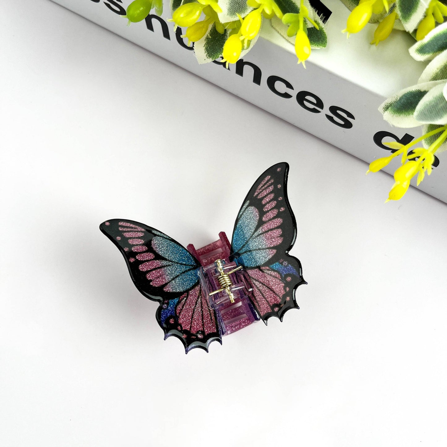 TheDivaSoap - Glitter Butterfly Hair Clip, Animal Hair Claw Set: Pink / Large