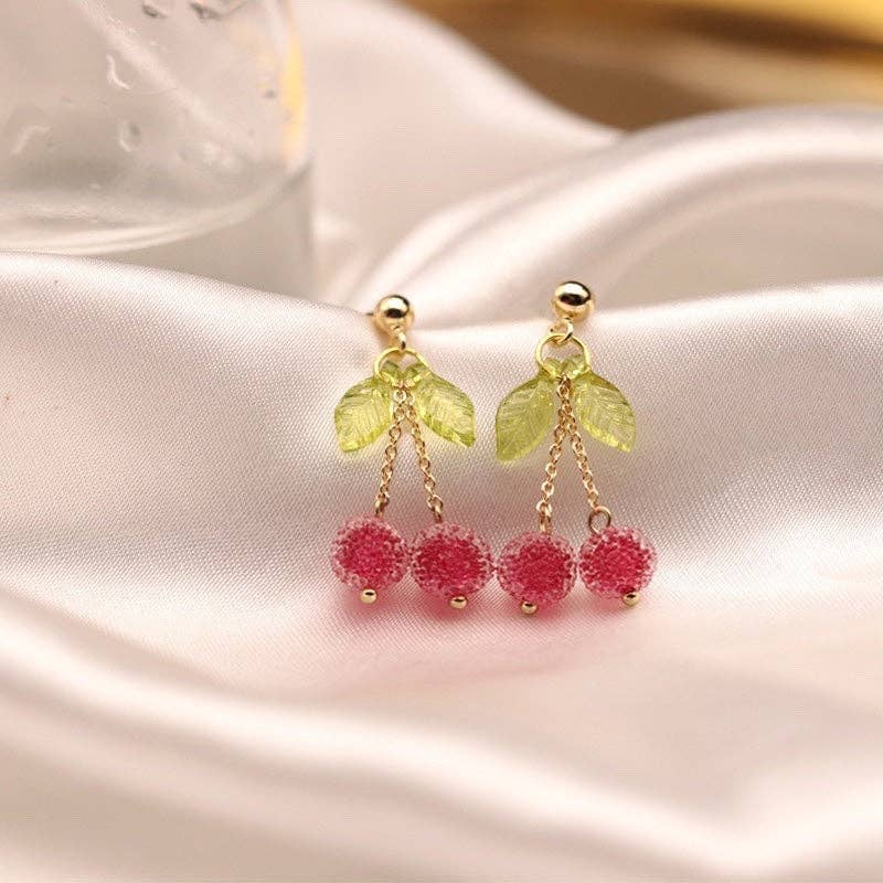 Haengseongworkshop - 18K Gold Plated 5mm Pink Chinese Bayberry Beads Earrings