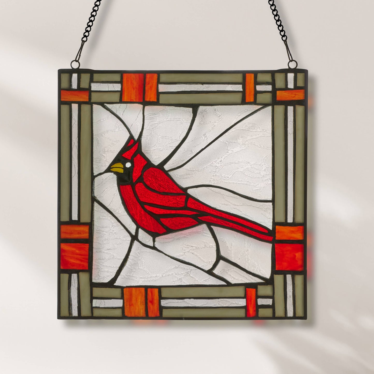 River of Goods - 11"H Clara the Cardinal Red Stained Glass Window Panel