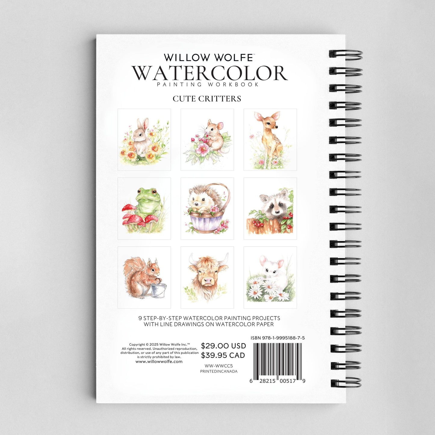 Willow Wolfe USA - Cute Critters Watercolor Workbook by Willow Wolfe