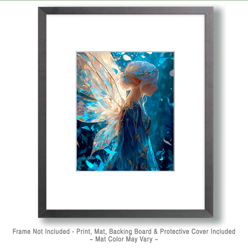 Mowbi - Blue Light Fairy on a Walk Art Print - Fairies 8"x10" Artwork for 12"x14" Frame