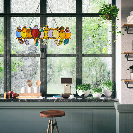 River of Goods - 9.5"H Marisol Multicolor Birds Stained Glass Window Panel