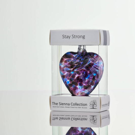 Sienna Glass - 8cm Friendship Heart - Stay Strong - Purple & Blue