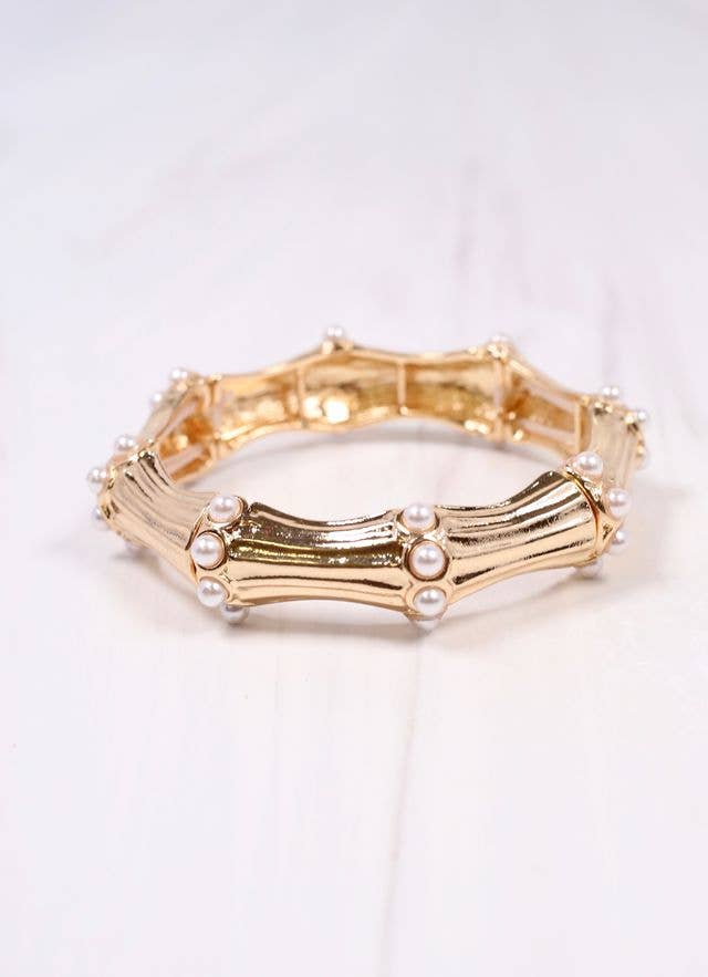 Caroline Hill - Hollander Stretch Bracelet with Pearls GOLD: Default