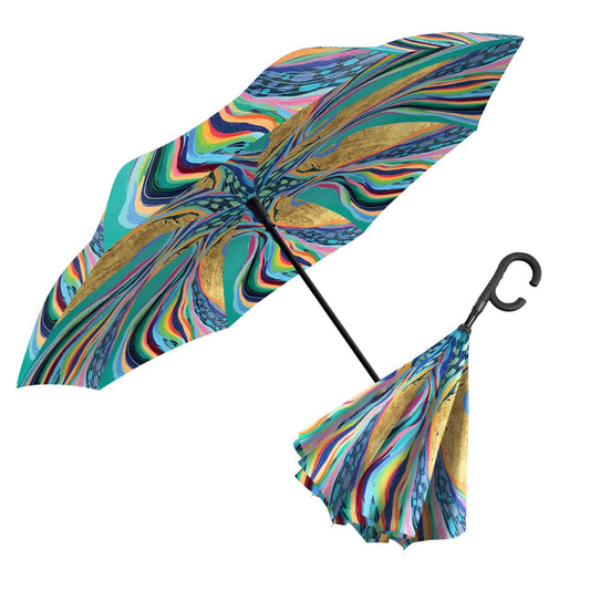 RainCaper - EttaVee "Rainbow Riviera 1" Reverse Inverted Umbrella – Hands-Free, Windproof Design