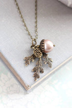 Load image into Gallery viewer, A Pocket of Posies - Brown Acorn Necklace -  - ANTIQUED BRASS: 3. Ivory Cream / 18 inches